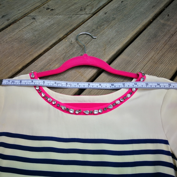 Madison Marcus Silk Ivory & Navy Stripe Dress - Picture 4 of 7